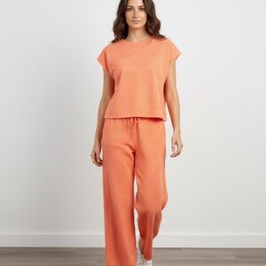 Textured 2-Piece Pant Set | Oversized Top Wide Leg Ankle Pants | Comfy Lounge Se